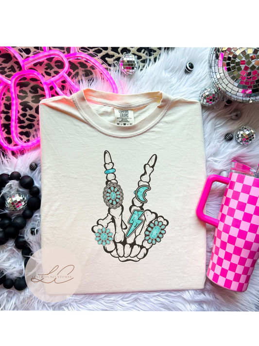 Skeleton Finger Turquoise Shirt
