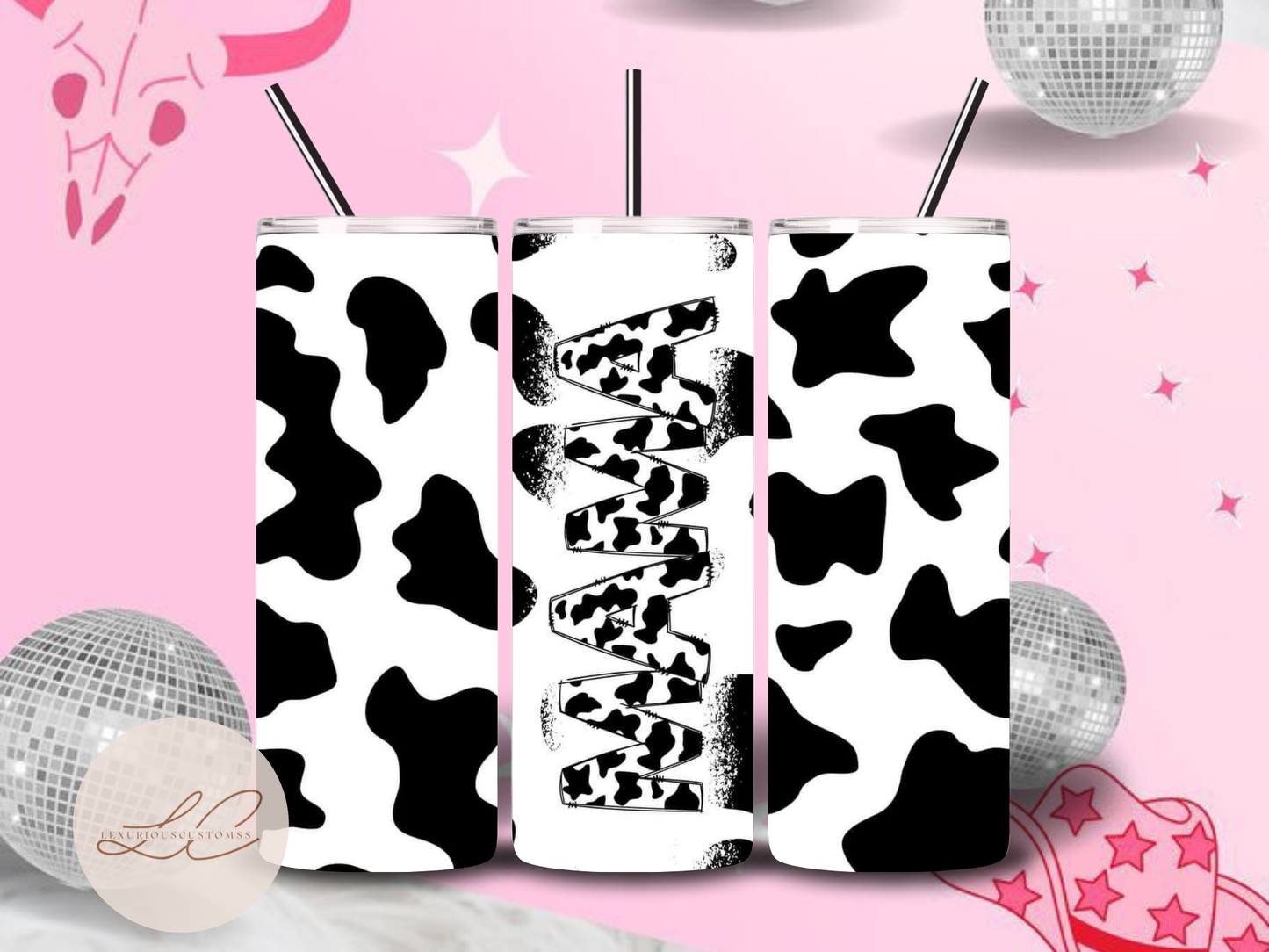 Black Cow Print Mama Tumbler