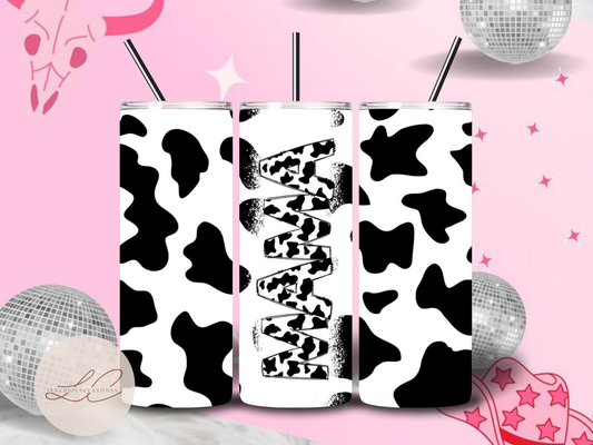 Black Cow Print Mama Tumbler