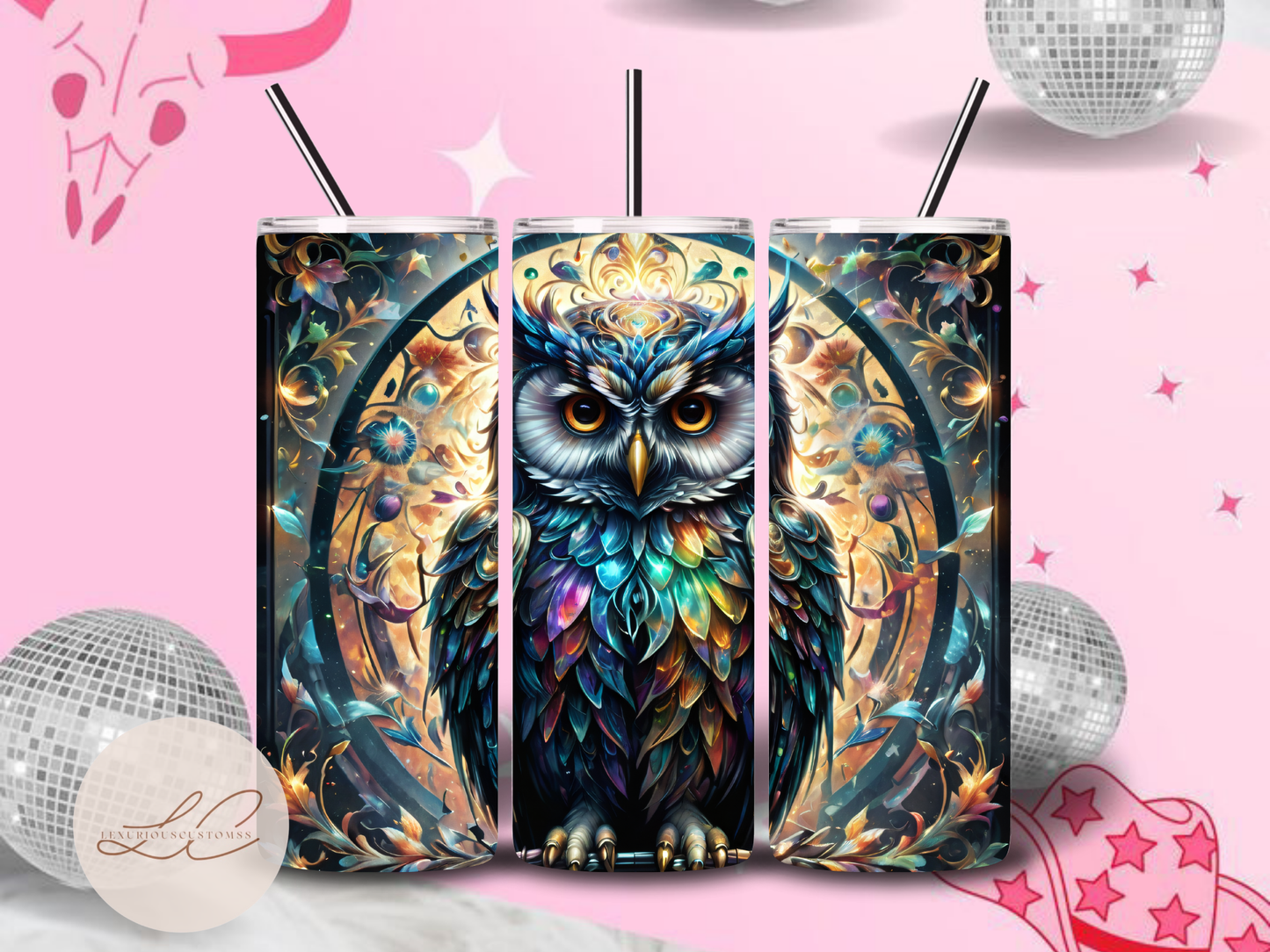 Stainless Glass “Looking” Owl Tumbler