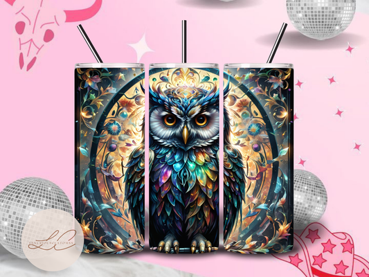 Stainless Glass “Looking” Owl Tumbler