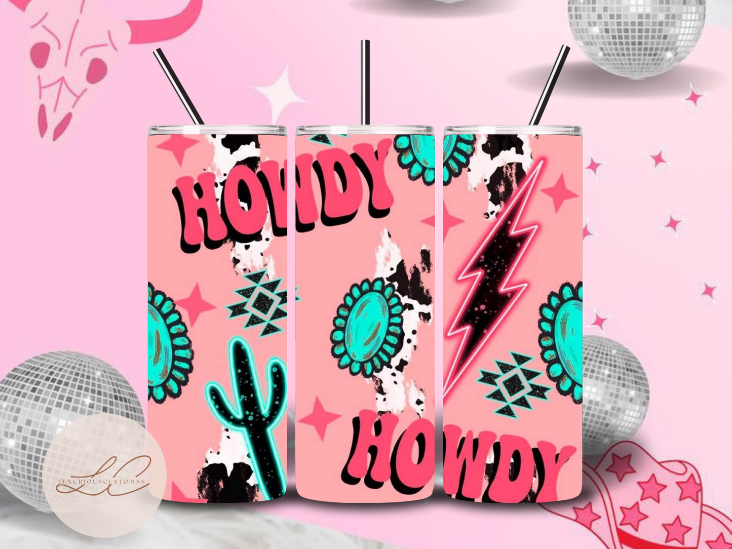 Pink Howdy/ Teal Tumbler
