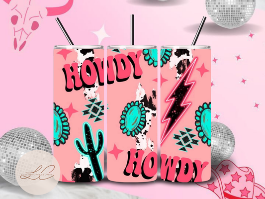 Pink Howdy/ Teal Tumbler