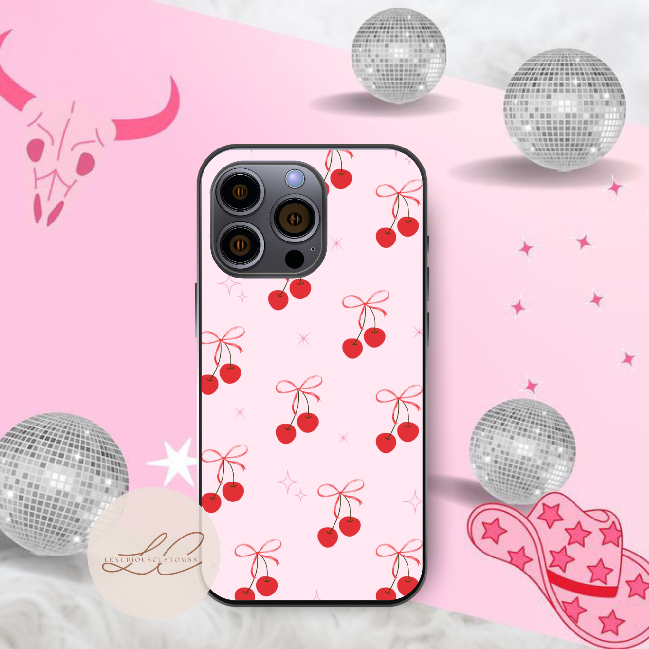 Pink cherries phone case